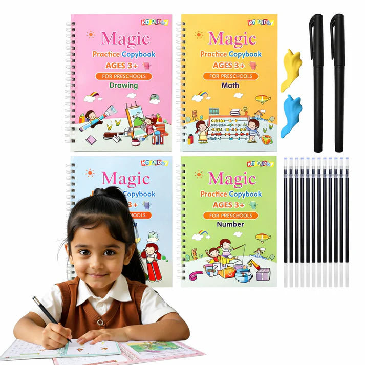 Magic Practice Copybook (4 BOOKS,1 PEN,1 GRIP,10 REFILL) – 50% OFF Today!!